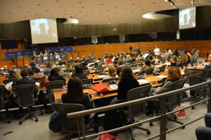 Belgium, Brussels, December 6, 2016  Skype Conference at the European Parliament with the participation of 15 high ranking MEPs from across the political spectrum, international media and a Chaldean childrens choir. The panel was chaired by European Parliament Vice-President Antonio Tajani and co-chaired by MEP Anna Maria Corazzo Bildt and ACNs representative from Aleppo Fr. Ziad Hilal.